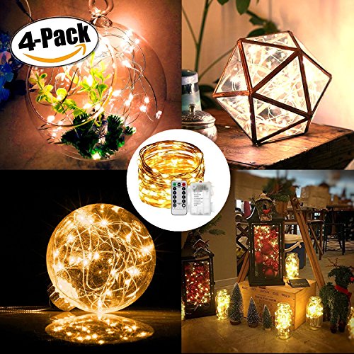 Preisvergleich Produktbild LED LichterketteChickwin Weihnachten Starry Kupferdraht Batterie Lichterkette Wasserfest 8 Modes Warmes Weiß Dekoration für Haus Garten Zimmer Terrasse Hof Haus Weihnachten Lichterkette (4PC)