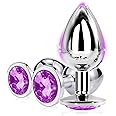 OlP1-3-Piece Set of 3-Size Stainless Steel Exercise Anil Plug with Crystal Diamonds (Purple) Suitable for Men and Women's Games