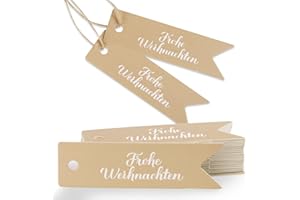 COLOFALLA 50pcs Geschenkanhänger Weihnachten Kraftpapier Tags mit 10m Hanfseil Karton Geschenkanhänger Papier Anhänger Label Frohe Weihnachten Merry Christmas mit Schnur zum Weihnachtsdekoration