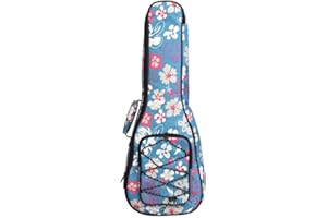 Surwin Borsa Ukulele Soprano Custodia Ukulele 21 23 26 Pollici con Imbottitura Cinghie Regolabile Maniglia per il Trasporto, Imbottitura Spessa e Custodia (21 pollici,fiore blu)
