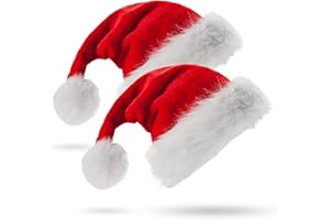 Jsdoin Adult Santa Hat, 2 Pack Christmas Hat for Adults Unisex Classic Velvet Comfort Extra Xmas Holiday Hat Thicken Santa Claus Fancy Dress Accessory for Christmas New Year Party Supplies, Red