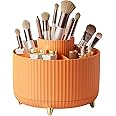 Zollyss Makeup Brush Holder Organizer,360° Rotating Makeup Brush Organizer,5 Slot Make up Brushes Cup for Cosmetics, Nail Polish, Art Supply, Bathroom Vanity Desktop Organizer - (Orange)