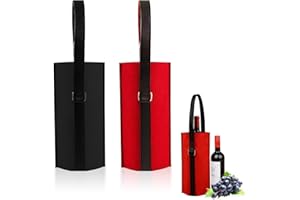 CALLYSONIC Set de 2 Bolsa Botella Vino, Bolsas Para Botellas de Vino Regalo de Fieltro, Bolsas con Asas, Ideal Para Regalos, Bodas, Cumpleaños (Negro, Burdeos)