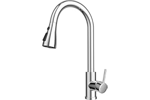 WLTEDRGO Rubinetto Lavello Cucina, Miscelatore Cucina Ad Alta Pressione, Rubinetto Cucina Con Doccetta Estraibile, Rubinetti Cucina Girevole a 360° con Monocomando, Cromo Lucido