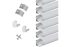 STARLANDLED Profil Aluminium Angle 45° - 6x1Mètre Profilé LED V-Forme Pour Bande LED Lumineuse Avec Tous Les Accessoires Nécessaires En Pack,Compact Finition Professionnelle … …