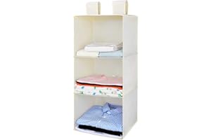 MaidMAX Étagère Suspendue Pliable, Etagere Rangement, Organiseur Placard de Rangement à 3 Compartiments, Organiseur de Vêtement, Armoire Meuble de Rangement, 30,5 x 29 x 65 cm, Beige