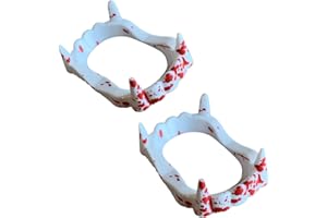 WEQNGIU 2 Pieces Vampire Teeth, White Teeth Scary Fake Fangs Dentures for Party Props Halloween Party Werewolf Masquerade Teeth Dress Up Costume Fangs