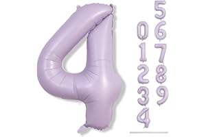 LINGQIANG Zahlen Luftballon Hell Lila, 101cm Flieder Folienballon Zahl 4, 40 Zoll Pastell Lila Zahlenballon 4 Helium Ballon, Luftballon 4. Geburtstag für 4 Jahre Mädchen Geburtstagsdeko Frau Jubiläum Party Deko