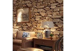 Snewvie 3D Stone Brick Effect Wallpaper Brown Stereo Imitation Texture Wall Paper Rustic Retro Decoration for Bedroom Living Room Restaurant Cafe Fireplace,950 * 53cm