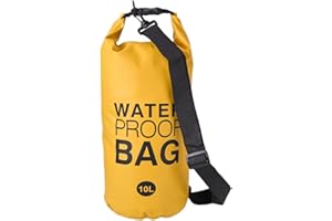 LYDNKIM Sac étanche 2L/5L/10L/20L - dry bag en PVC avec fermeture à enroulement et sangle réglable pour kayak, bateau, natation, camping, pêche, randonnée et les sports nautiques (Jaune, 10L - Sangle simple)
