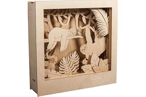 Rayher Shadow Box Building Kit with Sloth Design, 3D Scenery, DIY Wood Craft Set, 11 slot-together Pieces, FSC certified product, 24x24x6.5cm, 62875505