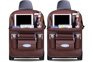 Ergocar Organizadores para Coche de Cuero de Pu de Lujo Protector de Asiento de Coche con Sostenedor de Tablet-Bolsillo, Organizador de Asiento Trasero de Coche Multifuncional (Moca - 2 Pack)