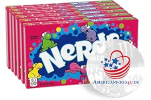 ‎AMERICANFOOD4U AMERICANFOOD4U Nerds Rainbow Mini-Dragees mit fruchtigem Geschmack, 6x 141g amerikanische Süßigkeiten inkl. Aufkleber