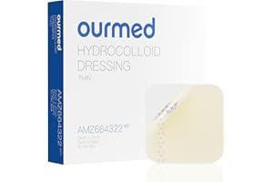 Ourmed Hydrokolloid-Verbände groß 5 x 5 cm, 0.3 mm dick, wasserdichtes Wundpflaster mit Klebefläche für leichte Exsudatwunden, Blasen, Akne, oberflächliche Wundversorgung, 10 Stück