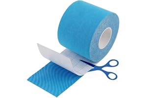 OOLIFE 5M Nastro Kinesiologico, Kinesio Taping, Nastro Sportivo, Tape Kinesiologico, Tape Sportivo, 95% Cotone(Blu, 1 rotolo)