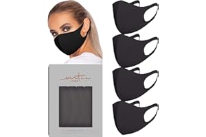VIRTUE CODE Second Skin Cloth Face Mask Pack. 4 Buttery Soft Masks Washable Fabric - Black Face Mask Reusable. Stretchy, Comfortable, Fresh Facemask.