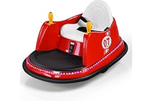 GYMAX 360 Spin Kids Bumper Car, Electric Ride on Toy with Remote Control, Lights, Music and Safety Belt, Children Battery-Powered Vehicle for Indoor Outdoor (Red)