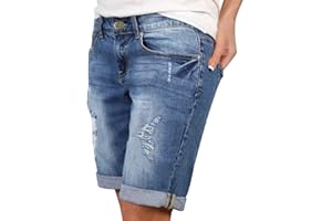 EQWIGKEIT Pantalones Cortos Vaqueros para Mujer, hasta la Rodilla, Rasgados, Sexy, Pantalones Cortos para Mujer, Pantalones Cortos de Verano, elásticos, Tallas Grandes, Informales, Sueltos, Bermudas,