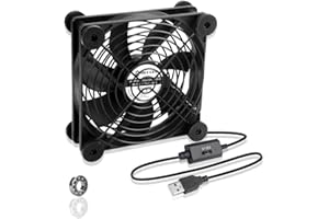BRIEFCEC USB Fan 120mm Computer Fan 5V Fan 1500RPM 55CFM USB PC Fans Cooling Radiator with Black Metal Grill for Laptop / PS4 / TV Box/AV Cabint 12cm(120mm, With Control)
