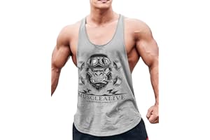 MUSCLE ALIVE Men Gym Bodybuilding Tank Top Stringer Vest Fitness Workout Sportswear Cotton