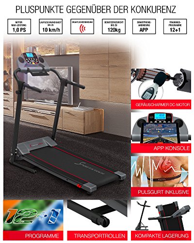 Sportstech F10 Laufband mit Smartphone App Steuerung, Pulsgurt im Wert von 39,90 € inklusive, Bluetooth, 1PS, 10 KM/H, für Geh- und Lauftraining mit 13 Programmen – kompakt klappbar verstaubar - 4