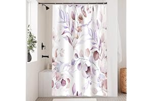 ‎UIIOOAZY Duschvorhang Eukalyptus, Uiiooazy Duschvorhang Violett Blätter Pflanzen Textil Duschvorhäng Anti Schimmel Wasserdicht Polyester Stoff Waschbar Blickdicht Bad Vorhang mit Haken für Badezimmer 120x200cm