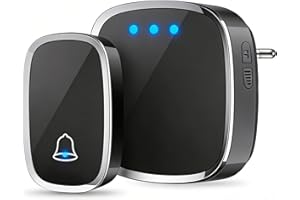 Nydunce Campanello Senza Fili da Esterno Impermeabile IP44-1 Trasmettitore + 1 Ricevitore, Portata 300M, 36 Suonerie, 5 Livelli Volume, LED Blù per Casa, Ufficio