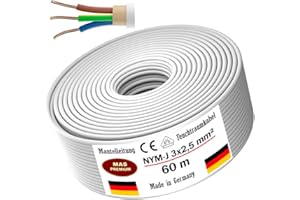 MAS PREMIUM Cable de alimentación para ambientes húmedos, cable de alimentación de 5 m hasta 170 m, NYM-J, 3 x 2,5 mm², anillo de cable eléctrico para instalación fija (60 m)