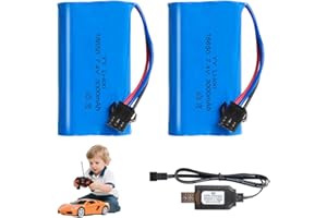 XPJBKC 7.4 V Li-ion Battery, 2 Pieces 3000 mAh Rechargeable Lithium Ion Batteries, Li-ion Battery with Charging Cable, Rechargeable Battery for RC Vehicles, Tanks, Car, Stunt Car, Robot