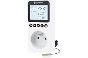 KETOTEK Prise Thermostat Jour/Nuit avec Rétro-éclairage, Régulateur de Température Numérique 220V avec Minuterie, Sonde de 3 Mètres, pour Reptile Terrarium Incubateur