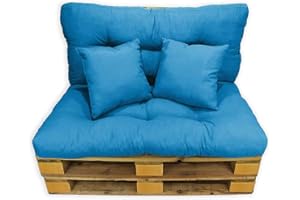 Acomoda Textil - Cojines Sofá Palets. Conjunto 4 Piezas para Palet, Asiento 120x80 cm + Respaldo + 2 Cojines. Cómodo y Elegante para Interior y Exterior, NO Incluye PALETS. (Azul)