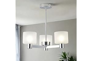 HARPER LIVING 3 Lights Chandeliers Ceiling Light, Chrome Semi Flush Ceiling Lamp with Sanded Glass Shades, 3xG9 Modern Ceiling Lighting for Living Room Bedroom Kitchen Hallway Dining Room