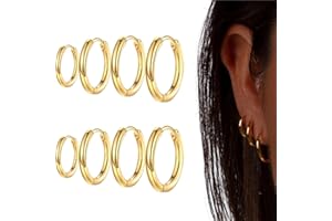 SULIUDAJI 4 Paia di Orecchini in Acciaio Inossidabile Orecchini a Cerchio Piccoli, Leggeri, Acciaio Inossidabile, Cartilagine, Forma a Cerchio, Ipoallergenico (Oro)