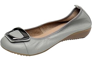 Jamron Femmes Cuir Véritable Chaussures de Confort Semelle Souple Ballerines Bas Talon Compensé Chaussons