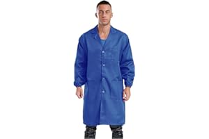 Sywiyi Herren Arbeitsmantel in Blau Grau Langarm Kittel Mantel Berufsmantel mit Taschen Knopfleiste Erwachsene Arbeitskleidung für Werkstatt Labor