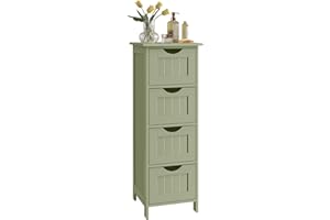 VASAGLE Armario de Baño, Armario de Almacenamiento de Pie, con 4 Cajones, 30 x 30 x 82 cm, para Baño, Sala de Estar, Comedor, Cocina, Estilo Moderno, Verde Laurel LHC040C02