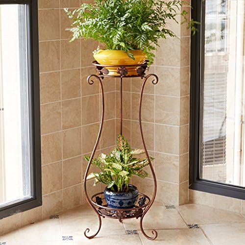 MILUCE 2-Tier Iron-Art Flower Rack Indoor Balcony Anti - Rust Plant Stand ( Black / Red Bronze / White) ( Color : C )