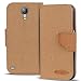 Produktbild Samsung Galaxy S4 Mini Hülle, Conie Mobile Textil Booksytle Handyhülle, Klapptasche, Kartenfächer, Silikon Schale, Wallet Schutzhülle in Braun