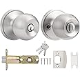 Probrico Entry Door Knob with Key Stainless Steel Exterior Door Knobs Round Security Front Door Lock Set Satin Nickel