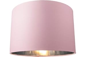 Contemporary and Chic Soft Pink Cotton 12" Table or Pendant Circular Drum Lamp Shade with Shiny Silver Inner - 60watt Maximum by Happy Homewares