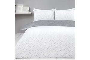 Sleepdown Dwustronna poszewka na kołdrę w kropki, szaro-biała, dwustronna, łatwa w pielęgnacji, zestaw pościeli z poszewkami na poduszki - super king (220 cm x 260 cm), mieszanka bawełny