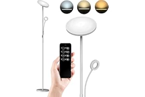 ‎STEO Anten København Stehlampe LED Dimmbar | 30W Deckenfluter mit 5W Leselampe | 3000-6000K Stehleuchte Wohnzimmer mit Fernbedienung & Touch-Steuerung | led standleuchte für Schlafzimmer Büro,Silber-Grau