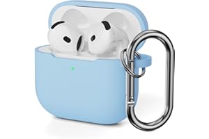 Mocarheri Custodia protettiva in silicone compatibile con AirPods 4, custodia protettiva in silicone antiurto morbida per Airpods 4 Gen (2024) con moschettone, LED frontale visibile, blu cielo