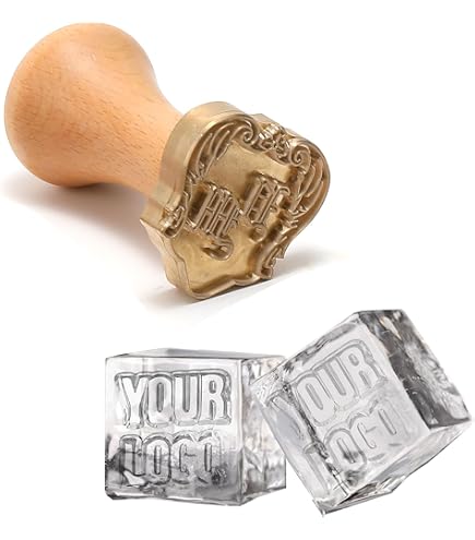 Timbro Personalizzato Per Cubetti Di Ghiaccio AIMOADO , 5 Cm, 1 Pezzo, Manico In Legno, Testa In Ottone Timbro Per Ghiaccio Con Logo