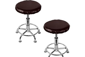 CHIHUTOWN 2 Pack Brown Stool Covers Round, Stretch PU Bar Stool Cushions Round, Waterproof Round Seat Cushions for Stools Chairs