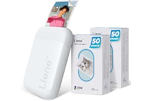 Liene Pearl K100 Fotodrucker-Set – Mini Drucker für Smartphone (5x7,6cm) mit 100 Blatt Zin