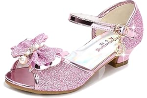 YOGLY Babies Fille Chaussure à Talon Enfant Ballerine Princesse avec Paillettes Noeud Papillon Chausson Maryjane Princesse Chaussures à Talons Hauts Enfants Party Pompes