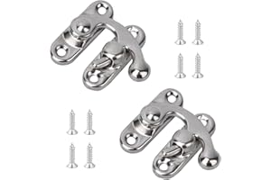 Misuyue 2pcs Antique Vintage Lock Clasp, Silver Right Latch Hook Hasp, 32 x 28mm Mini Swing Arm Clasp Latch for DIY Suitcase Toolbox Wooden Case