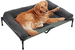 BingoPaw Odświeżające podwyższone łóżko XXL dla psa: Zewnętrzny leżak z tkaniny Oxford z krawędziami 110x80x18cm