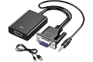 SZJUNXIAO - Adaptador VGA a HDMI, 1080P HD convertidor VGA macho a HDMI hembra cable de carga con cable de audio de 3,5 mm y cable de alimentación USB para PC y portátiles a HDTV